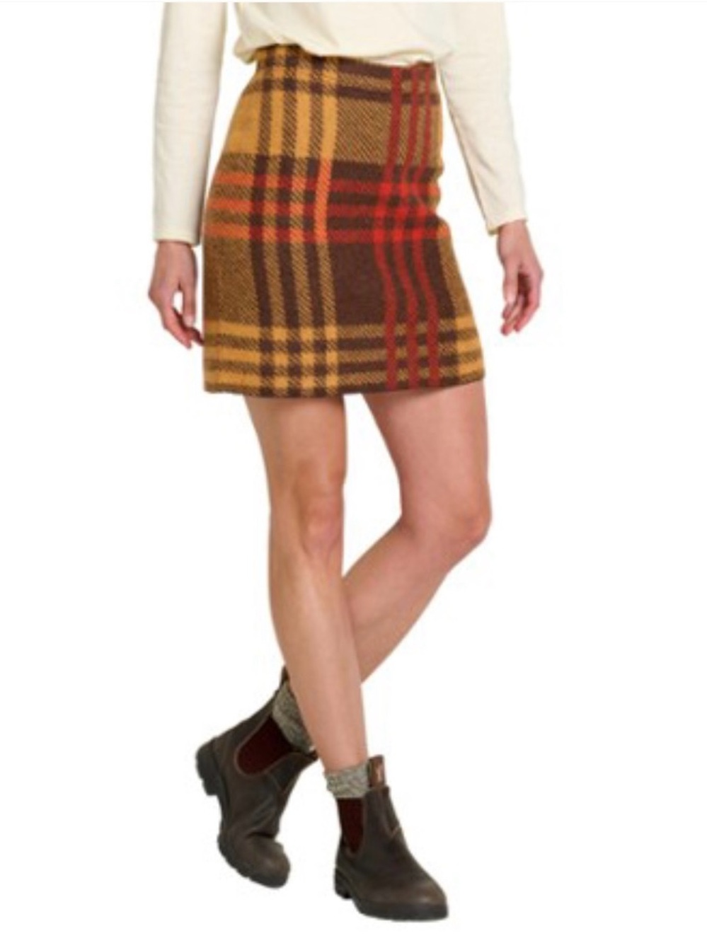 Toad&Co Heartfelt Womens Skirt Sz S Brown Roast Plaid 100% Wool Pullover Preppy